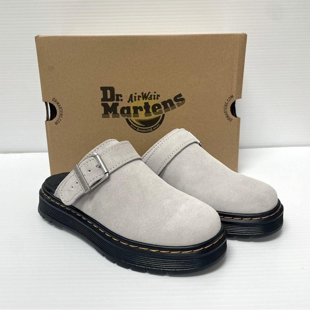 Dr. Martens Women Mist Grey Suede Brookline Mules